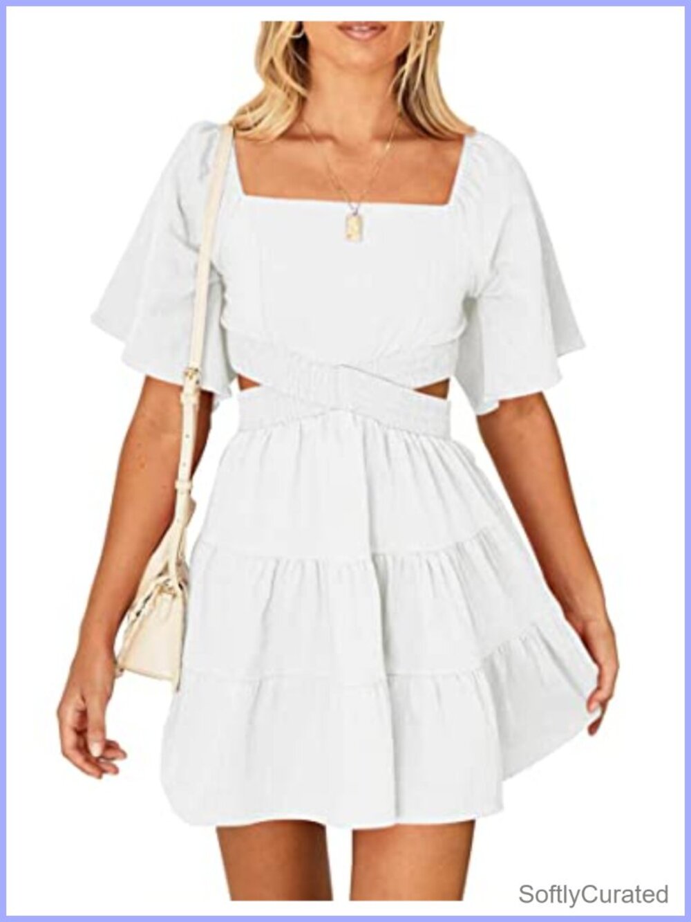 Wimsihal Women's Summer Mini Dress Square Neck Short Sleeve Party